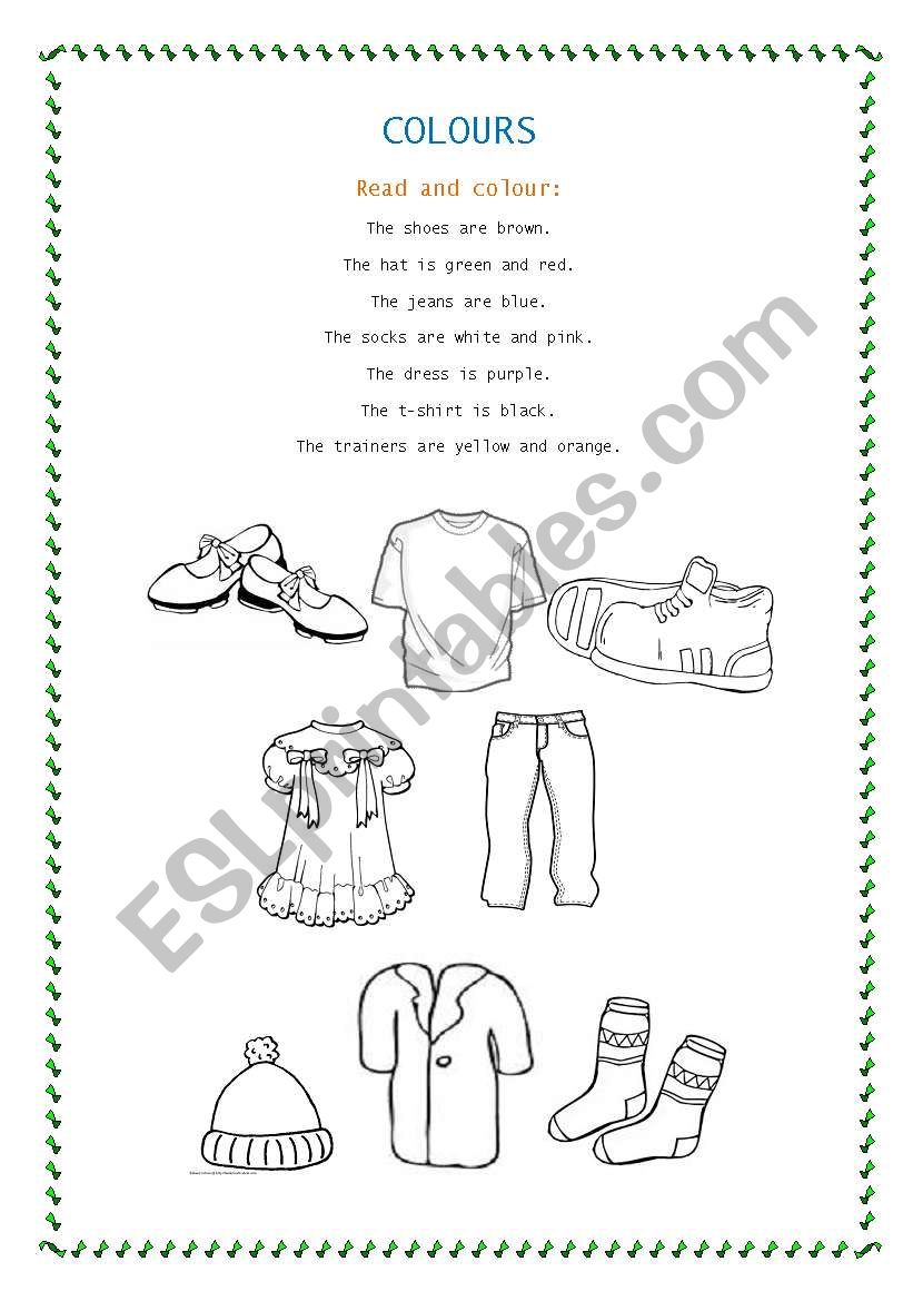 Colouring clothes worksheet