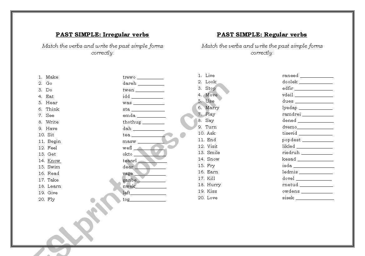 past simple- irregular and regular verbs matching