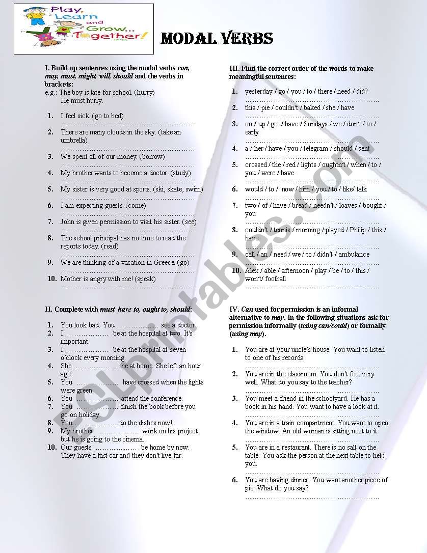 Modal verbs worksheet