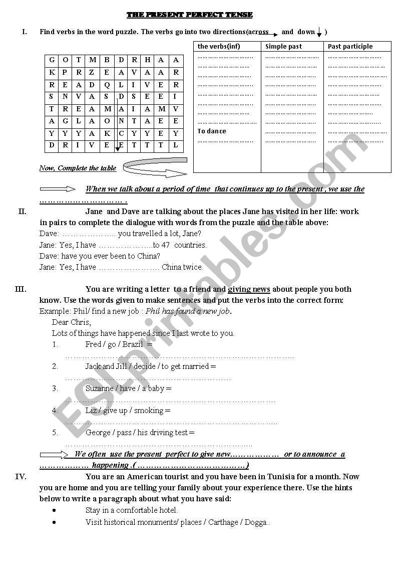 THE PRESENT PERFECT TENSE worksheet