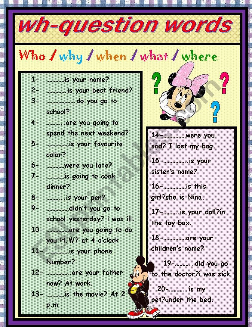 wh-question words worksheet
