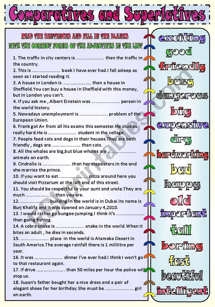 COMPARATIVES AND SUPERLATIVES worksheet