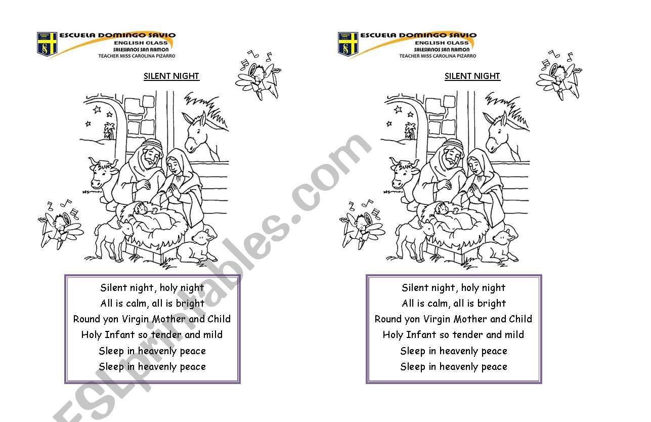 silent night song worksheet