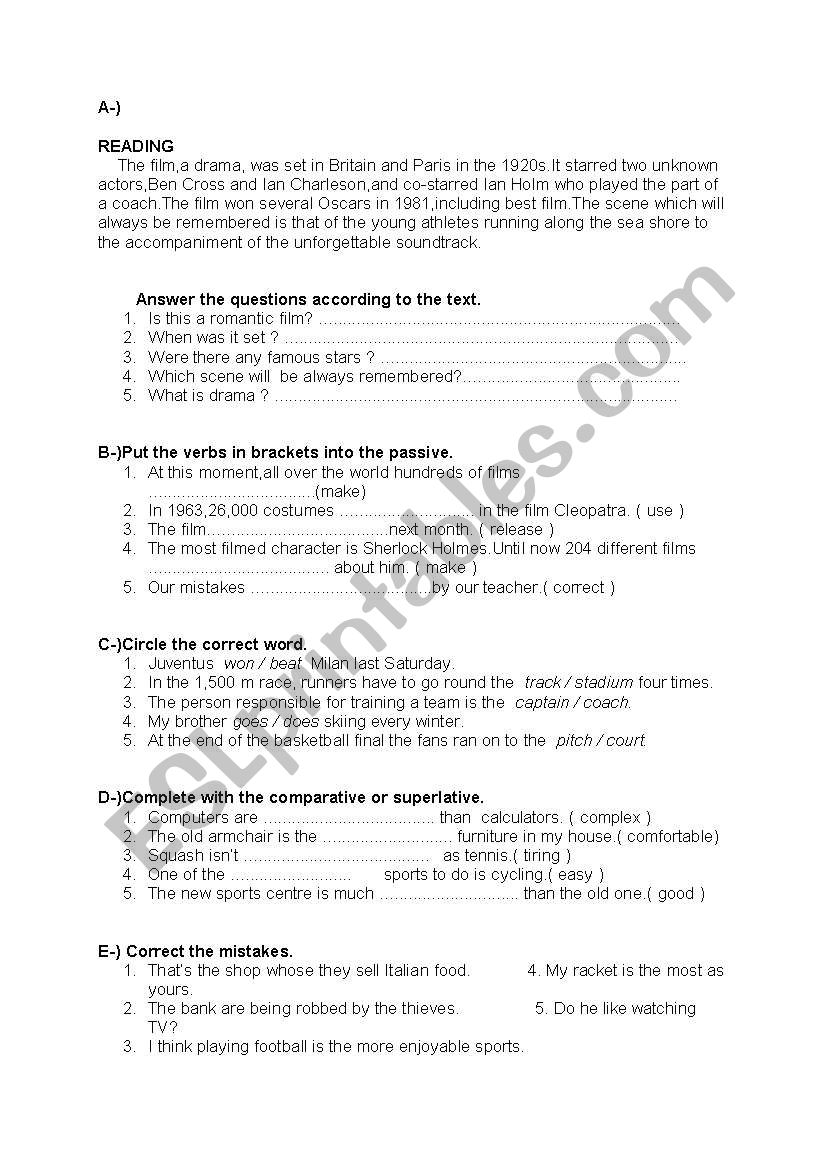 TEST- READING AND GRAMMAR  worksheet