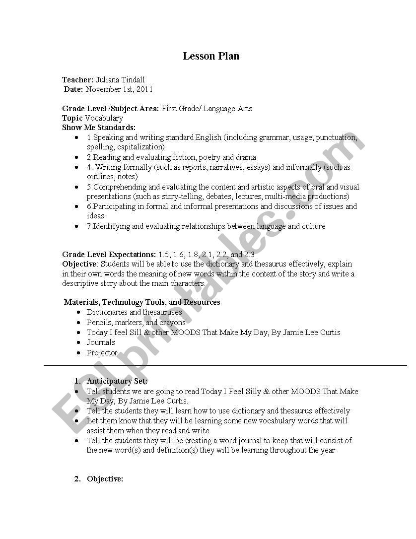 Vocab lesson worksheet