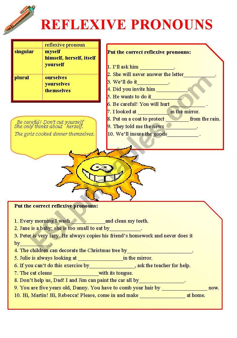 Reflexive pronouns worksheet