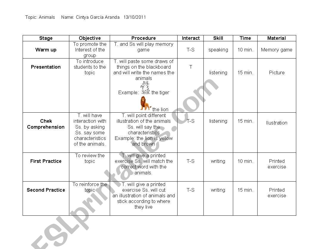 Animals worksheet