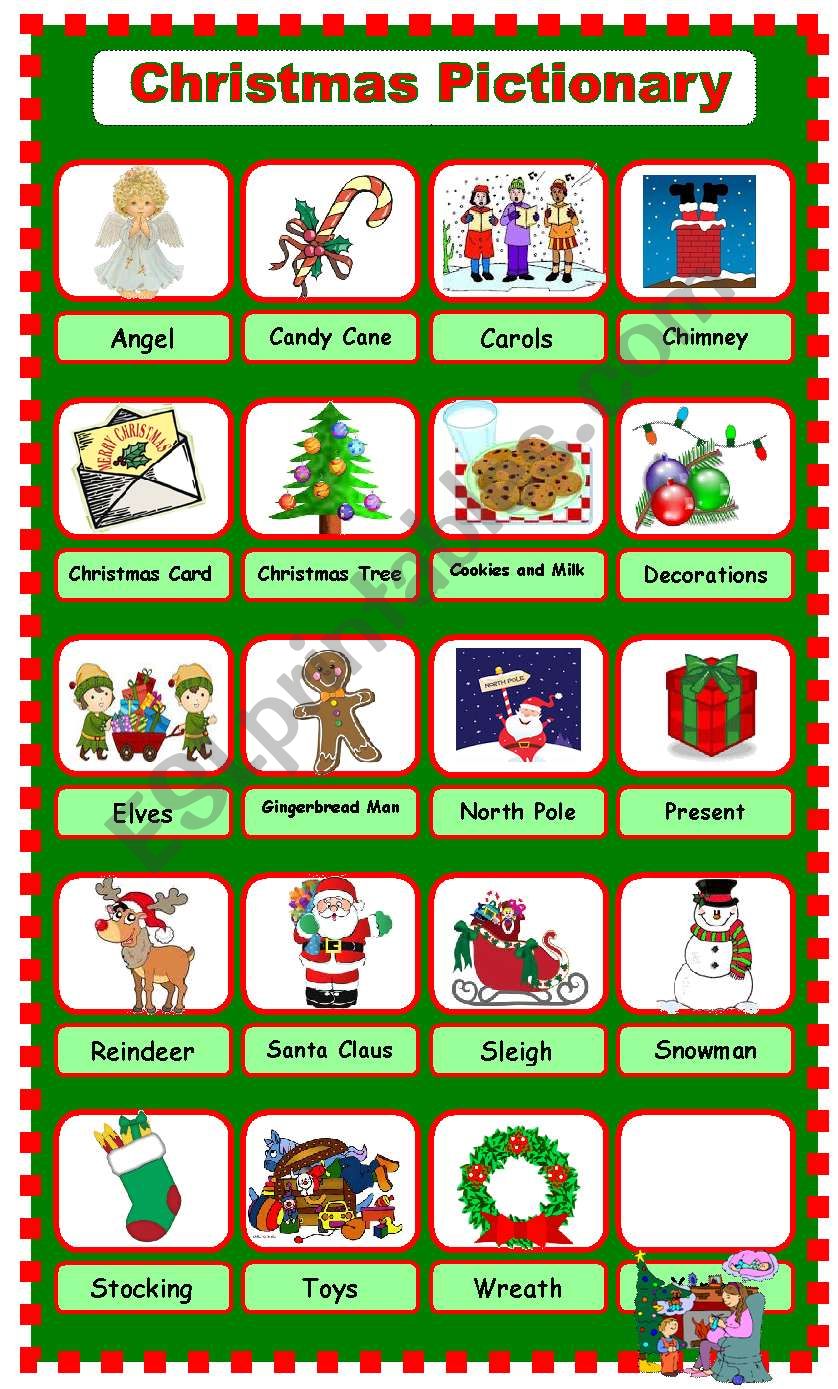 CHRISTMAS PICTIONARY (1/2) worksheet