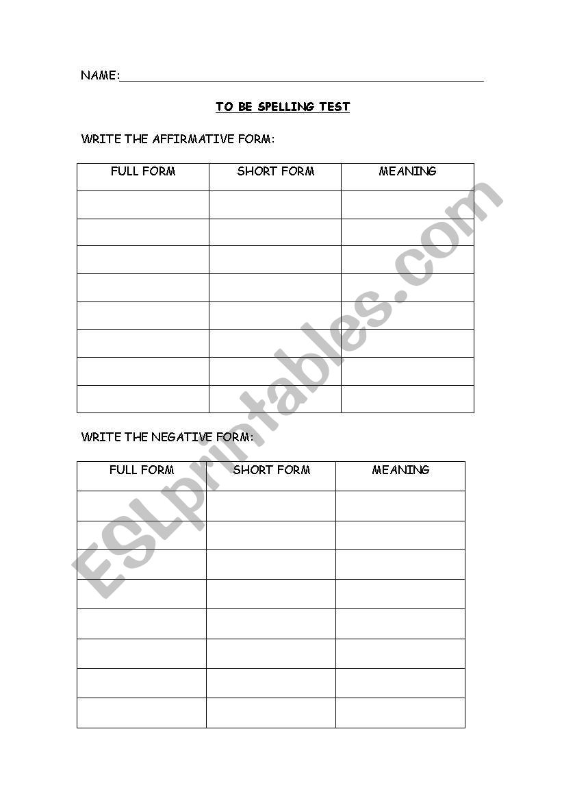 to be test worksheet