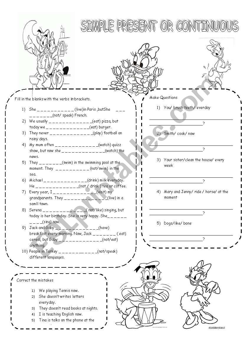 simple present or continuous worksheet