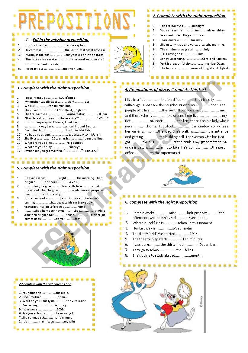 Prepositions-revision worksheet