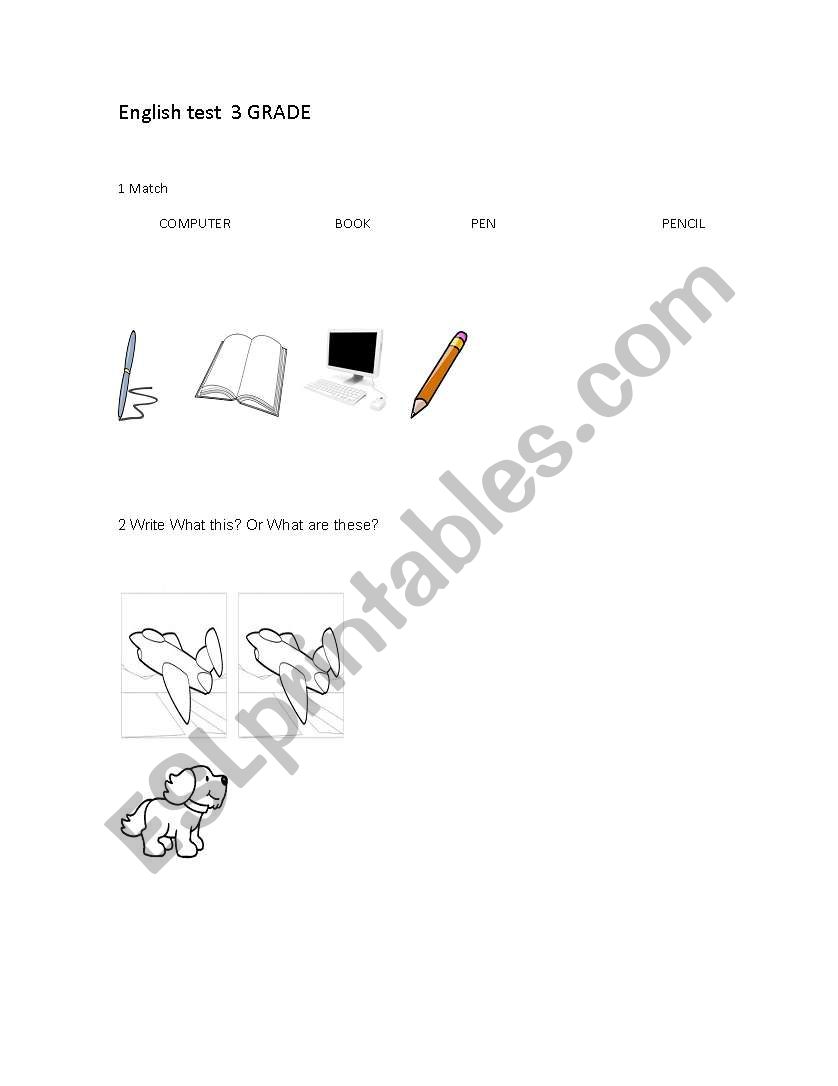 ENGLISH TEST 3 GRADE worksheet