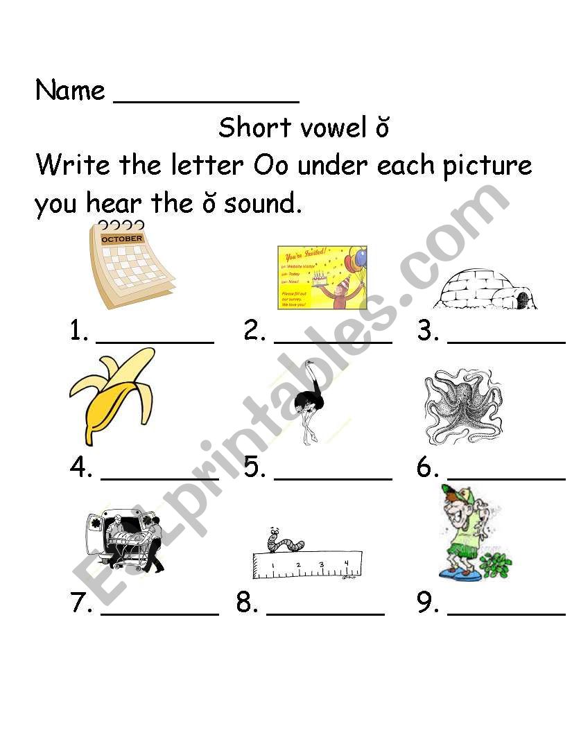 Short Oo sounds worksheet