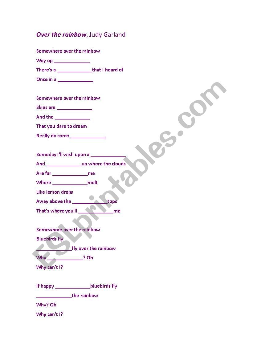 Over the Rainbow worksheet