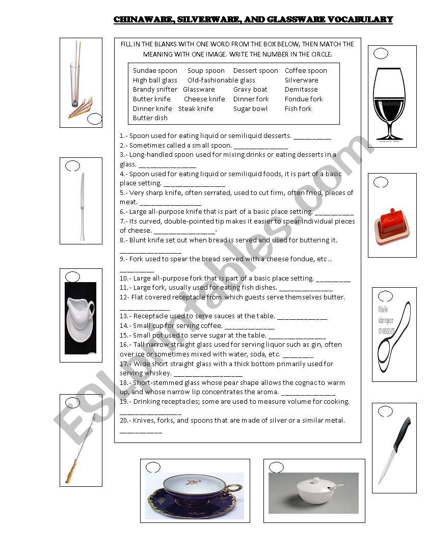 CHINAWARE, SILVERWARE, AND GLASSWARE VOCABULARY