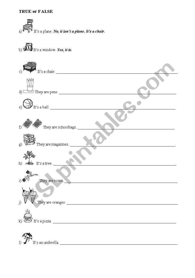 True or False  worksheet