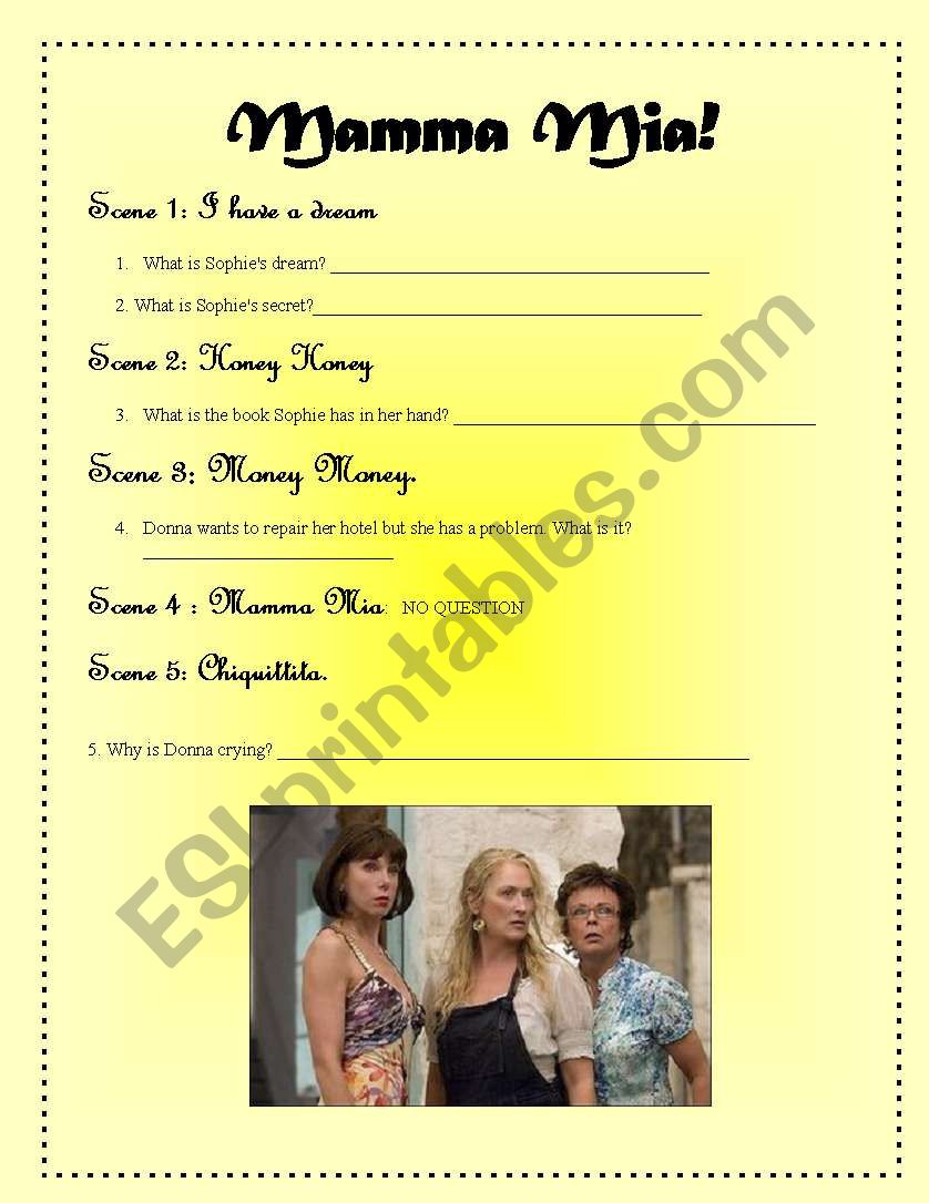 Mamma Mia! worksheet