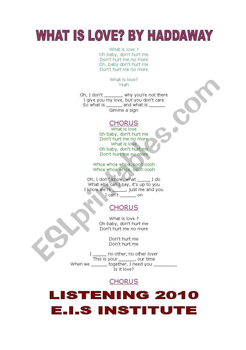 song fill the gaps worksheet