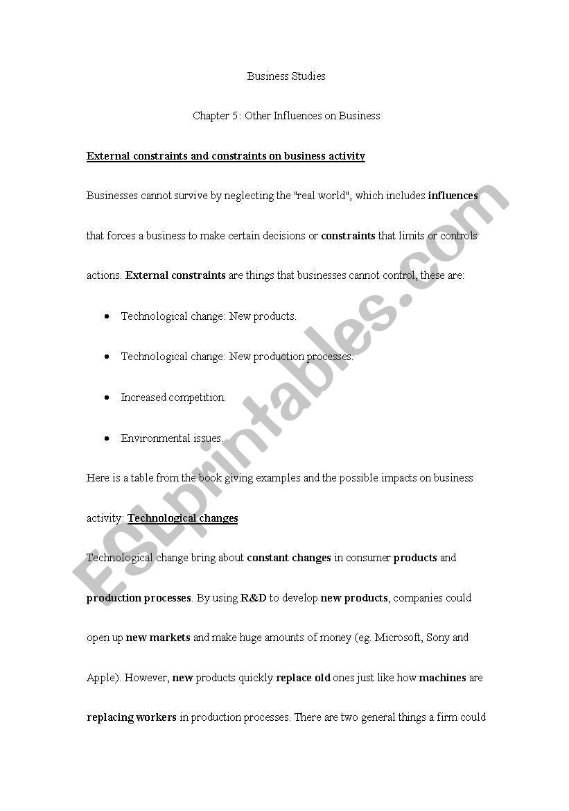 business studies chapter 5 worksheet