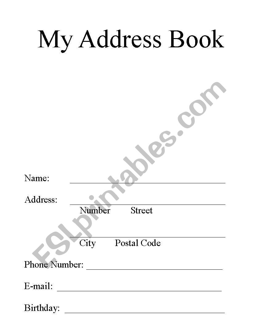 Address Book worksheet