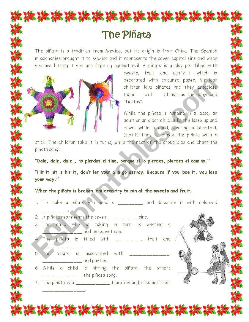 History of the piñata ESL worksheet by pepenglish
