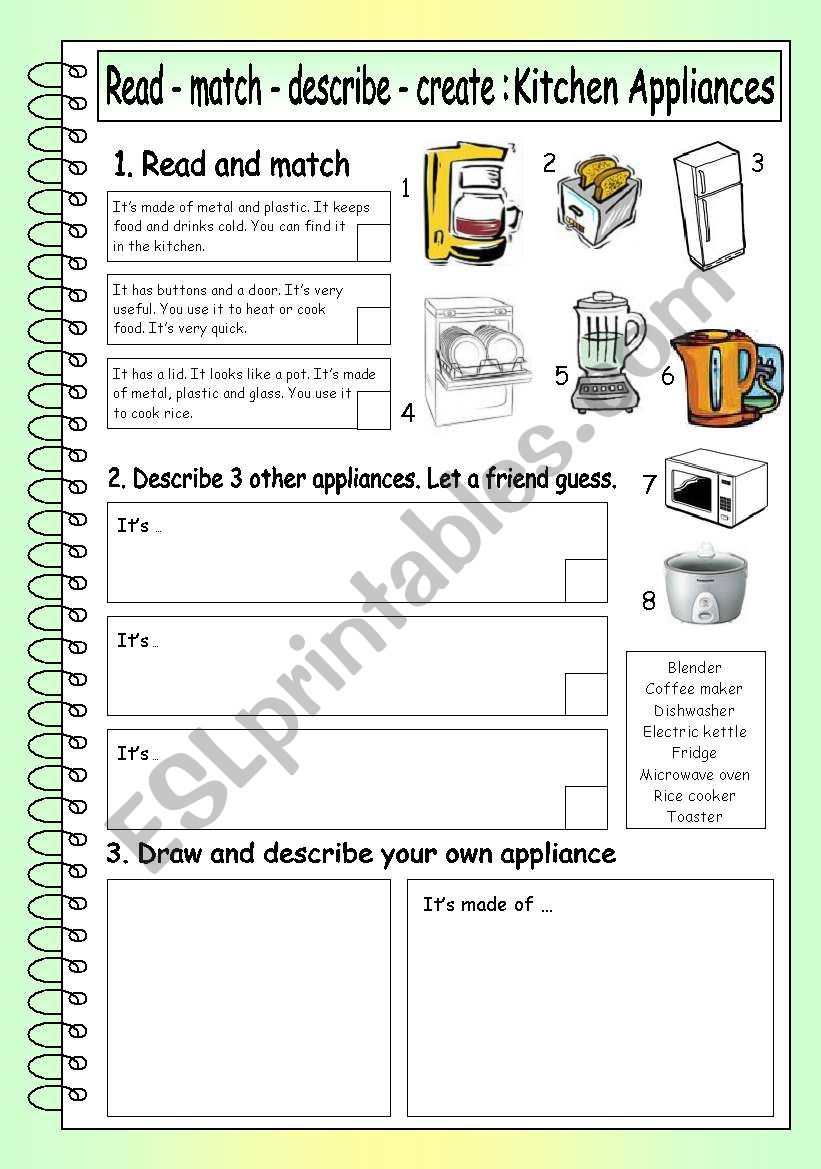 Read - Match - Describe - Create: Kitchen Appliances (5) 