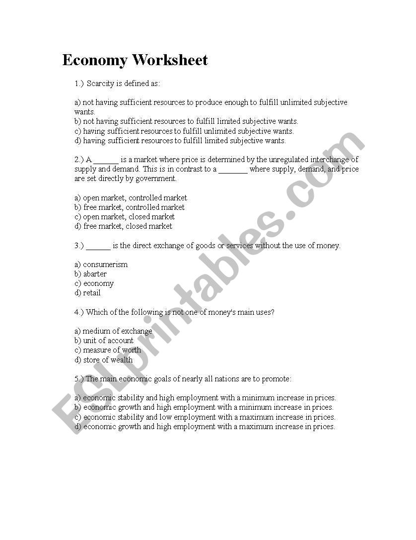Economy worksheet worksheet