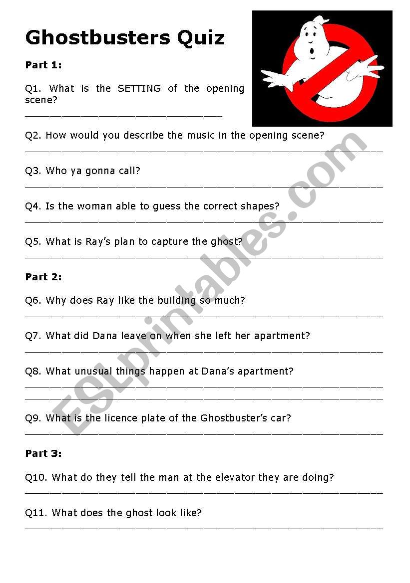 Ghostbusters Quiz worksheet