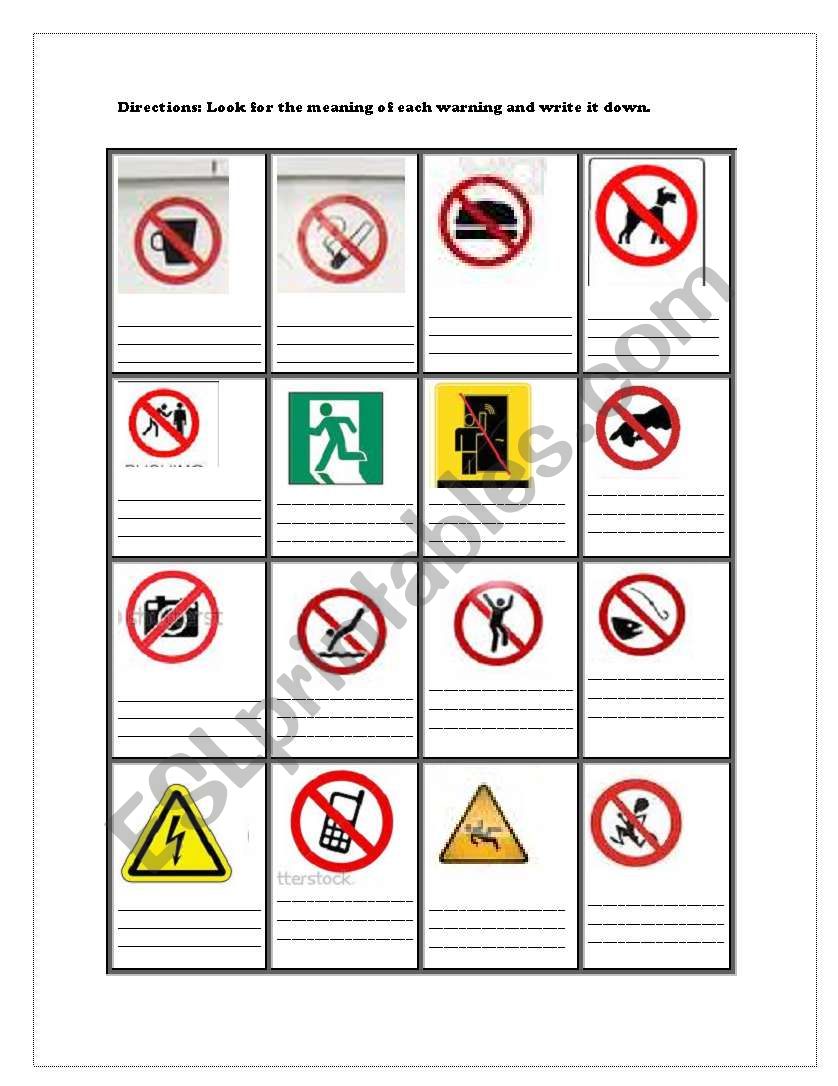 Warnings worksheet