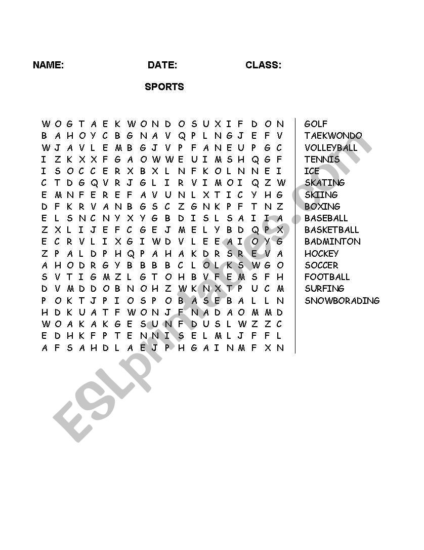 Sports  worksheet