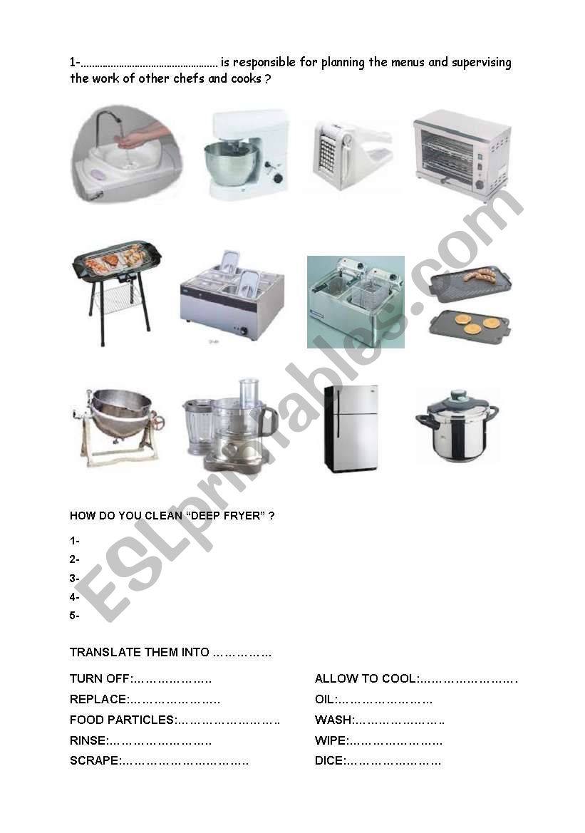 kÃ½tchen equipments worksheet