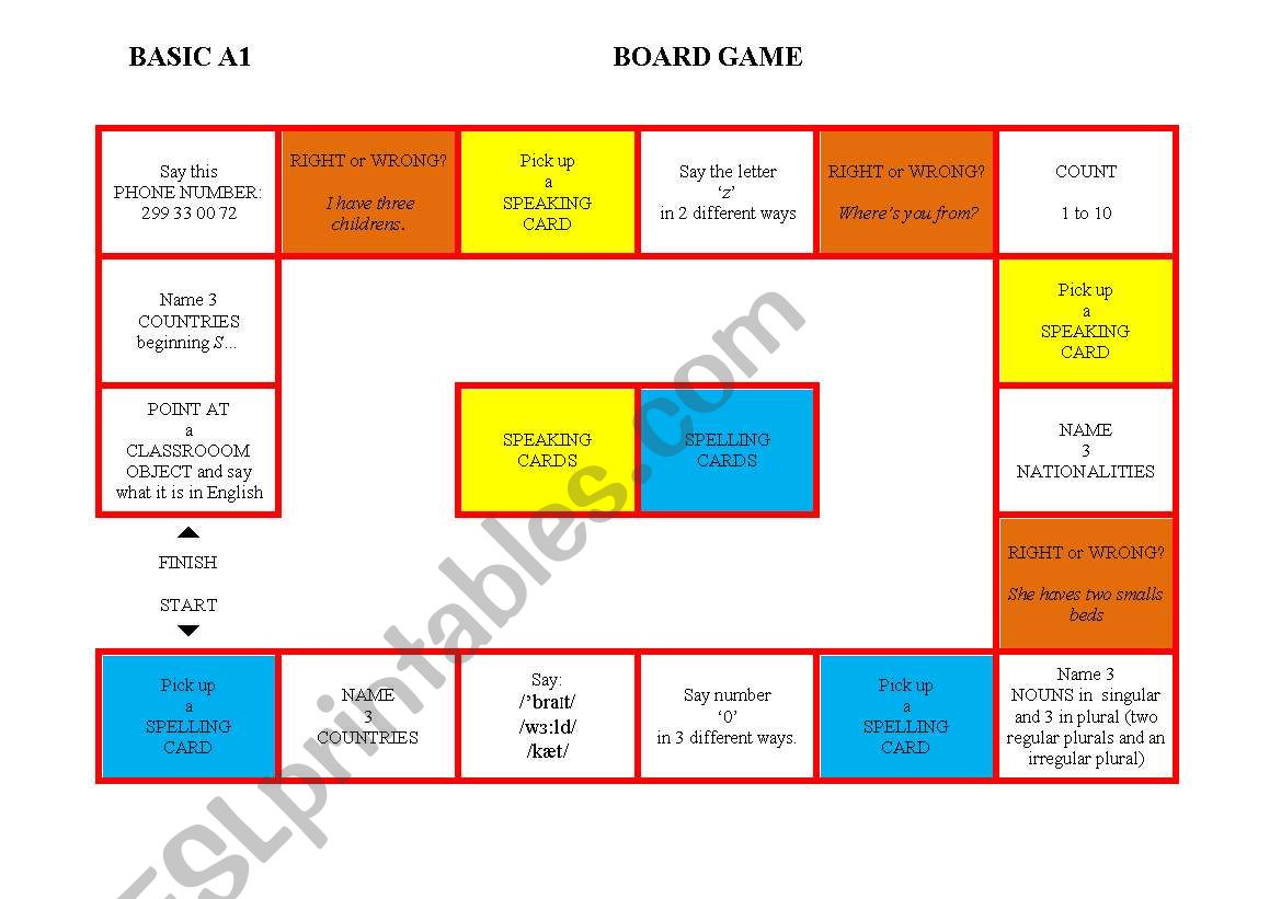 A1 Board game worksheet