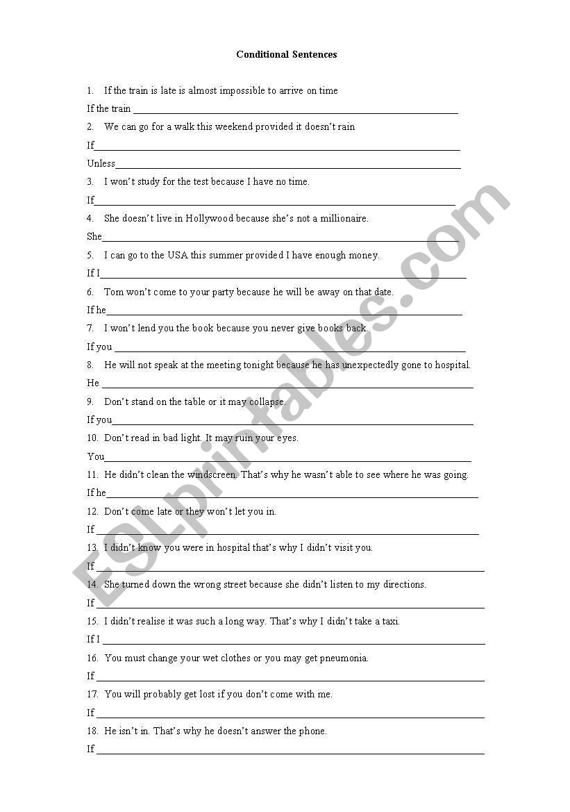 conditional sentences worksheet