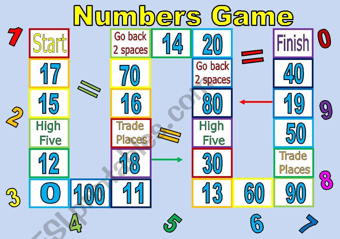 Numbers Board Game worksheet