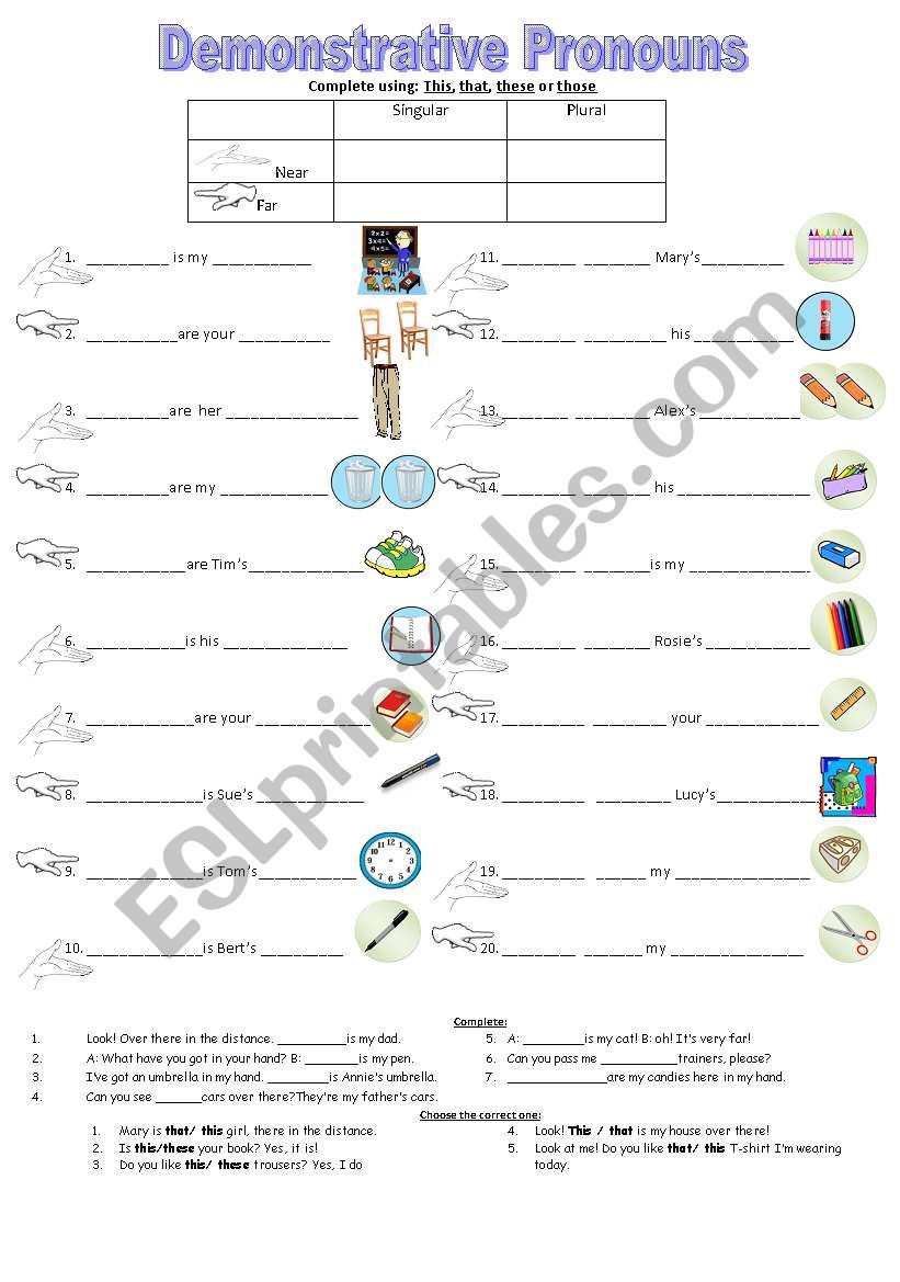 DEMONSTRATIVE PRONOUNS worksheet