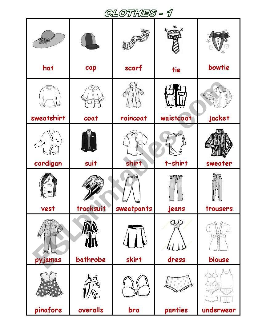 clothes & accessorize pictionary (1-2) editable