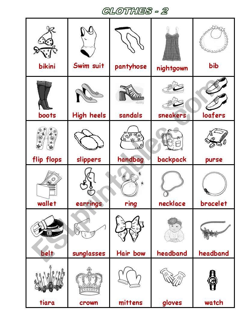 clothes & accessorize pictionary (2-2) editable