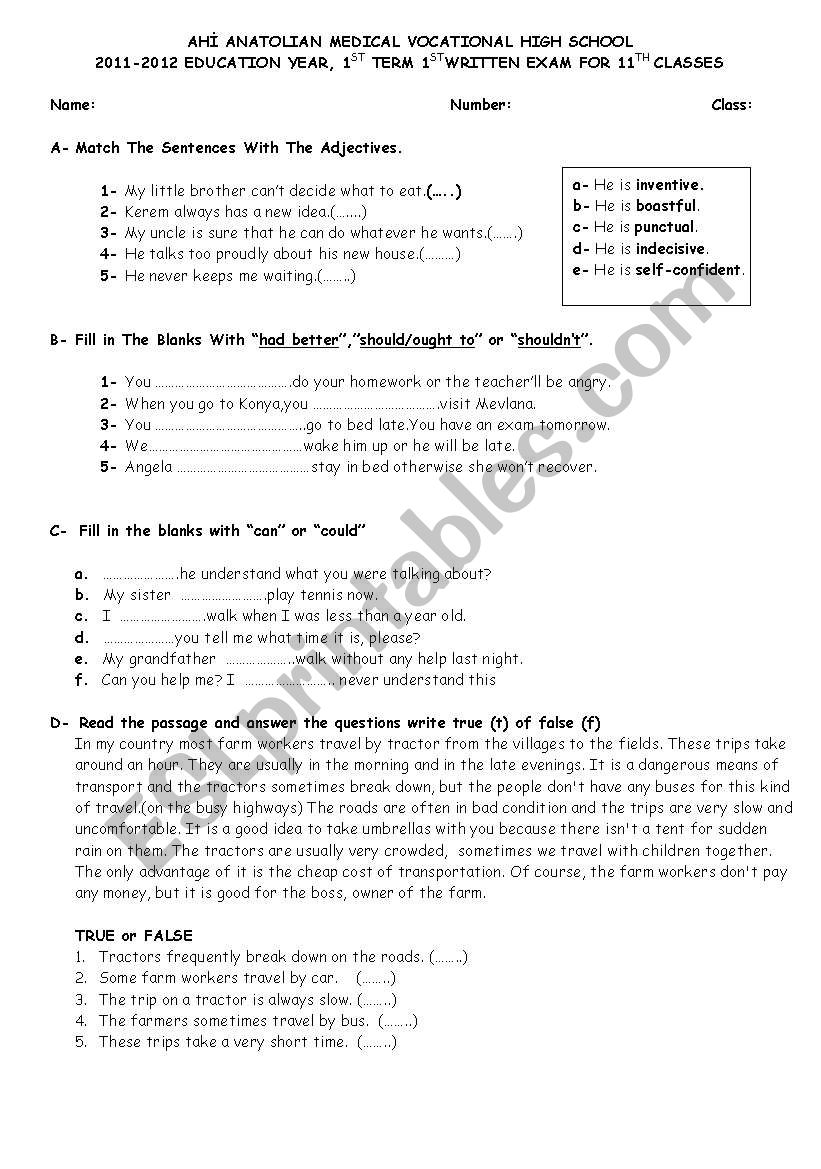 General Exercises worksheet