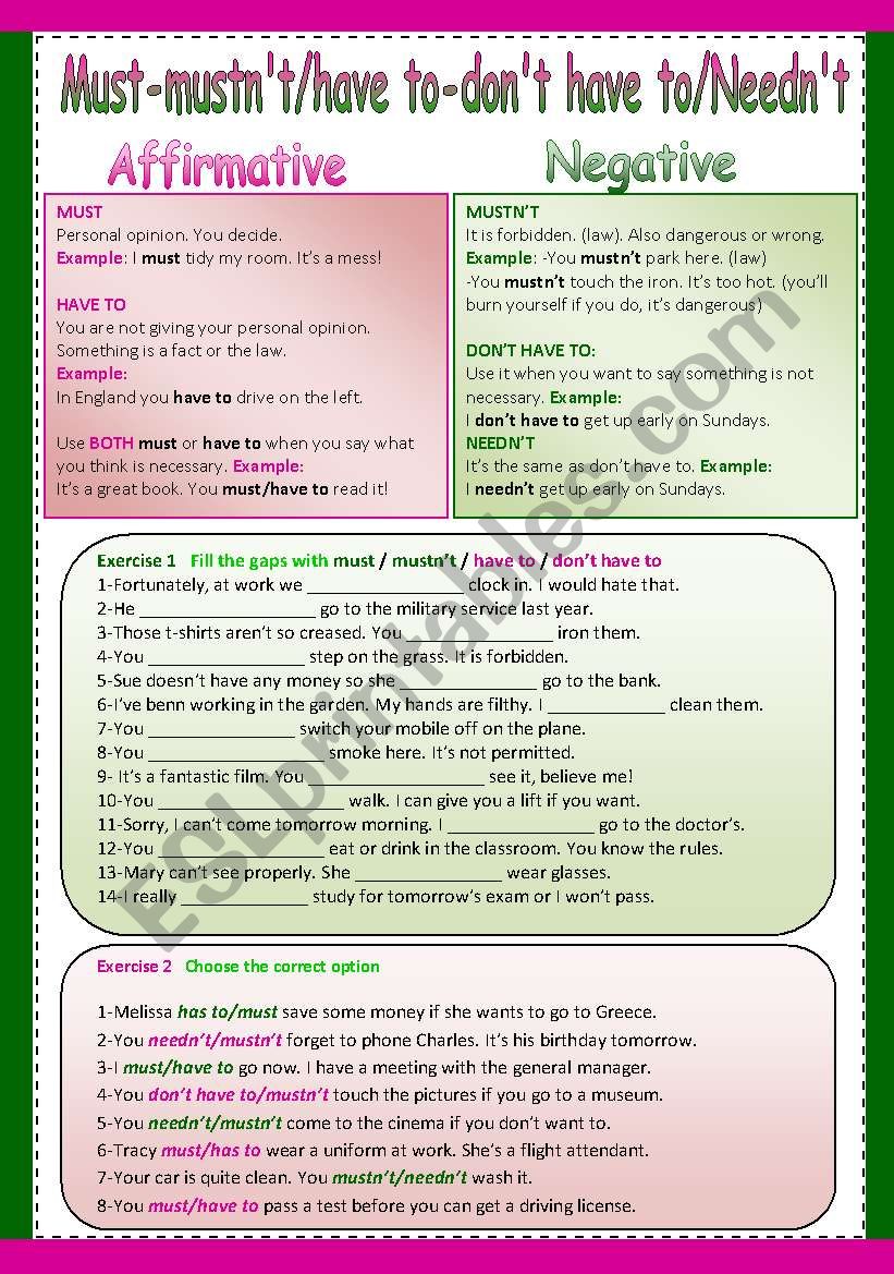 Modals of obligation worksheet