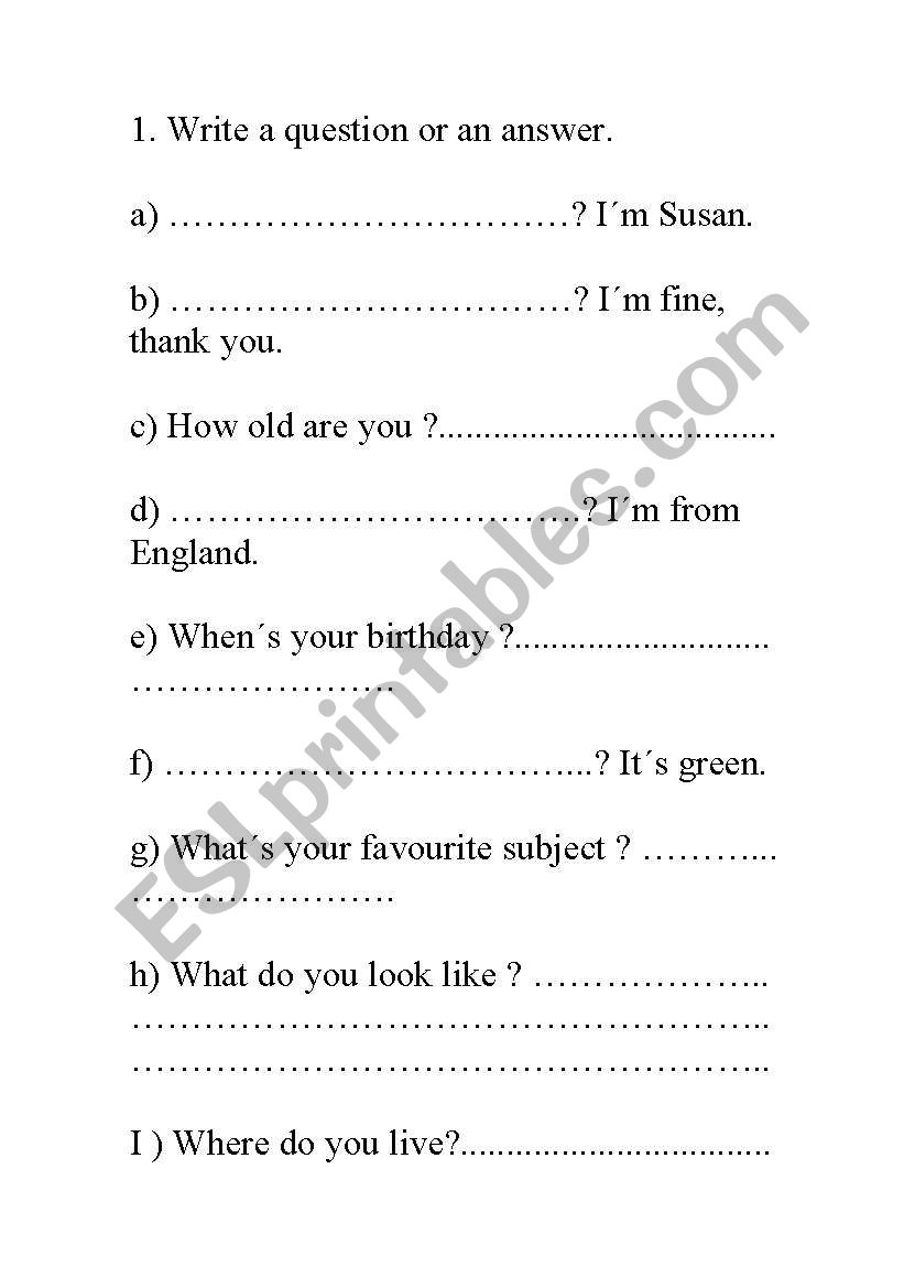 Questions or answers worksheet