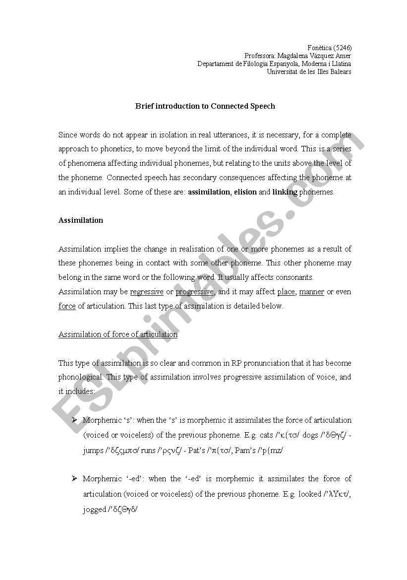 worksheet on connected speech