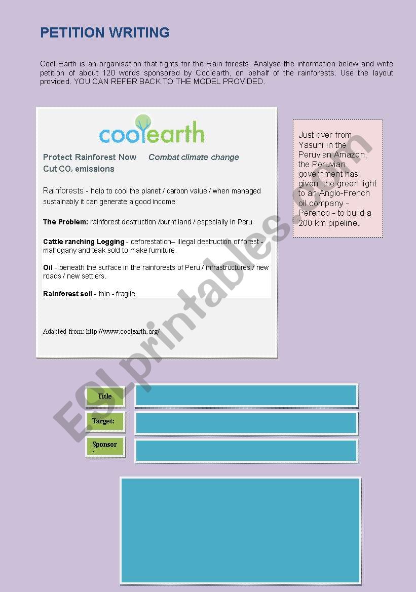 Environmental problems - petition writing