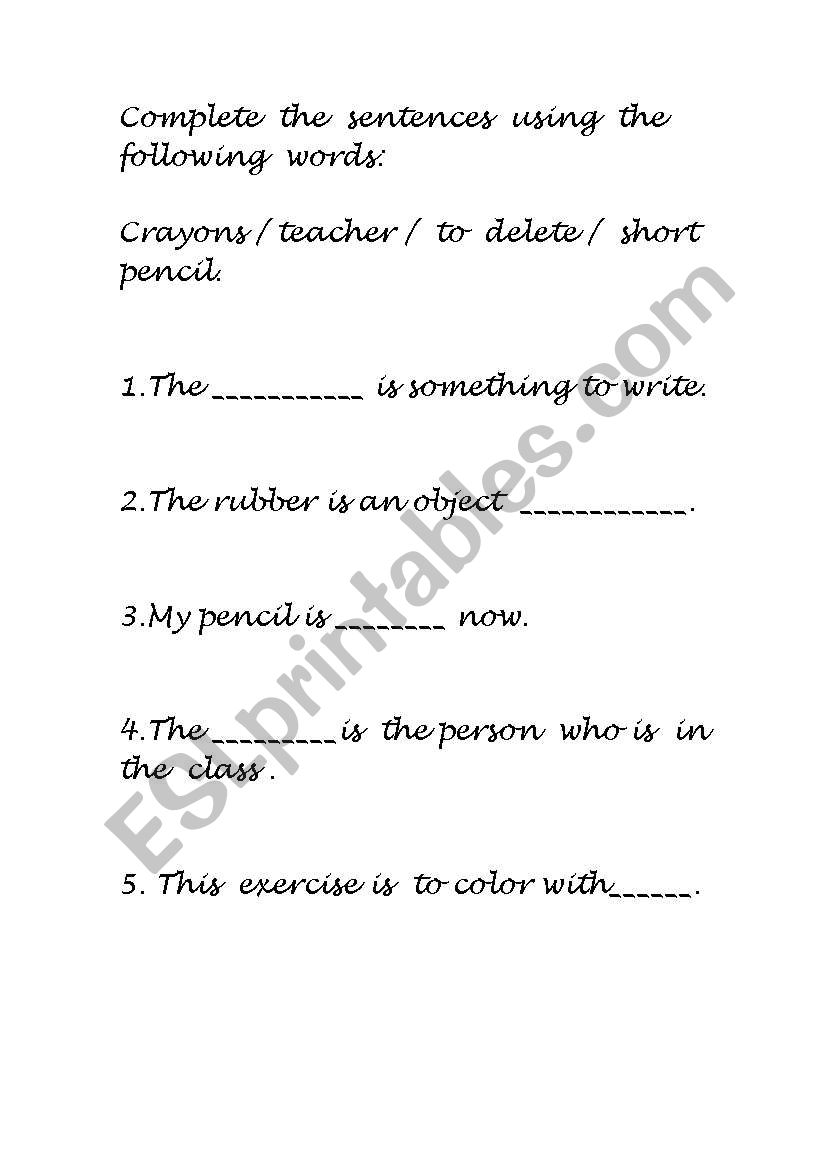 Complete the sentences worksheet