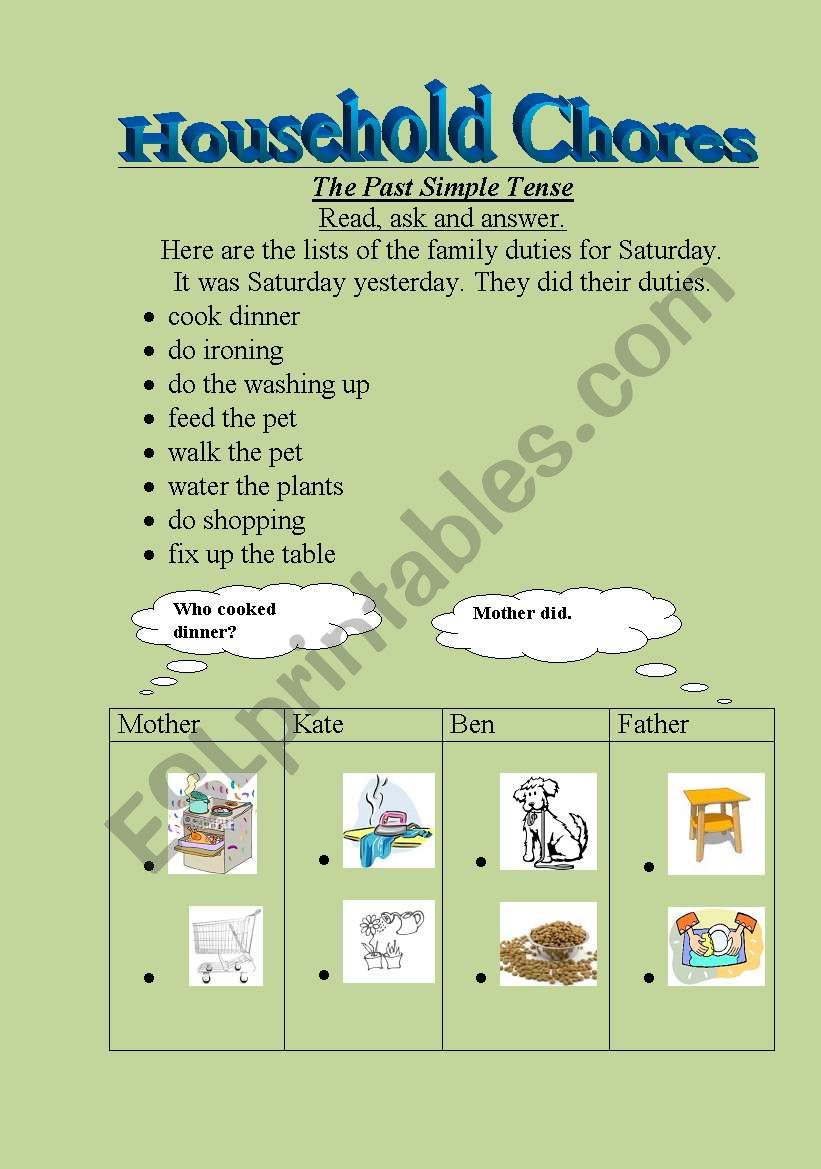 Household Chores worksheet