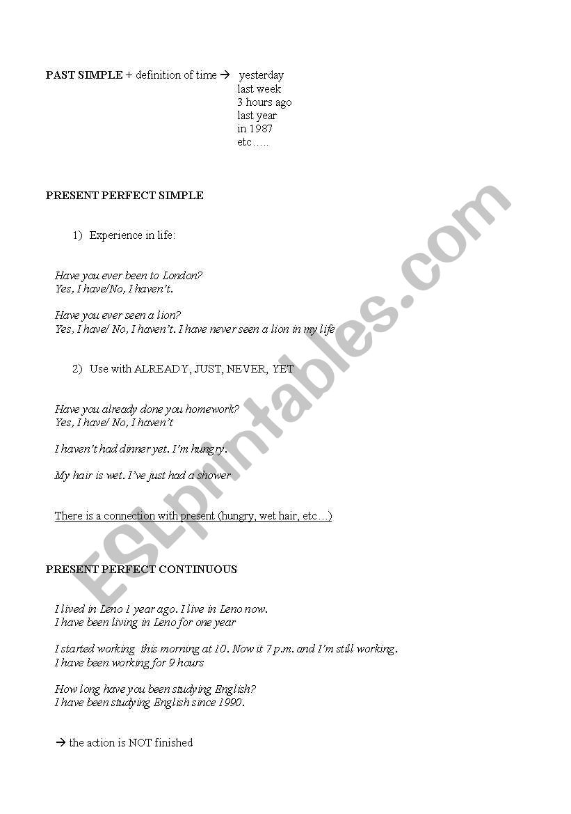 past temses worksheet