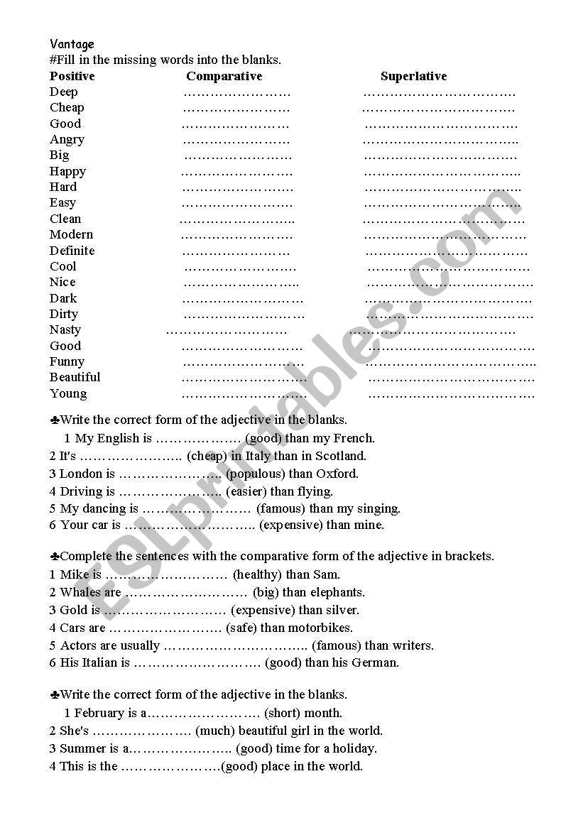 Adjctives worksheet