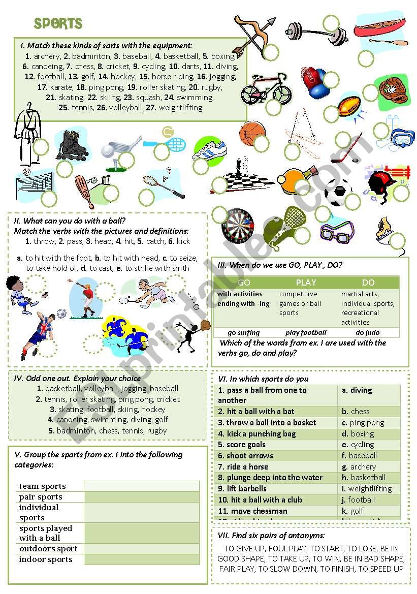 Keys to exercises. Sport Worksheets. Kinds of Sport Worksheets. Sports Vocabulary exercises. Do Play go с видами спорта.