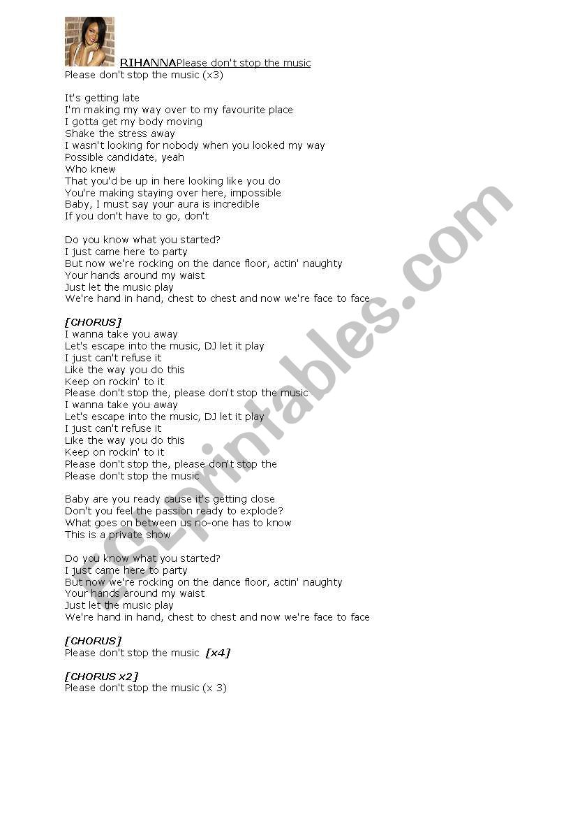 Please donÂ´t stop the music worksheet