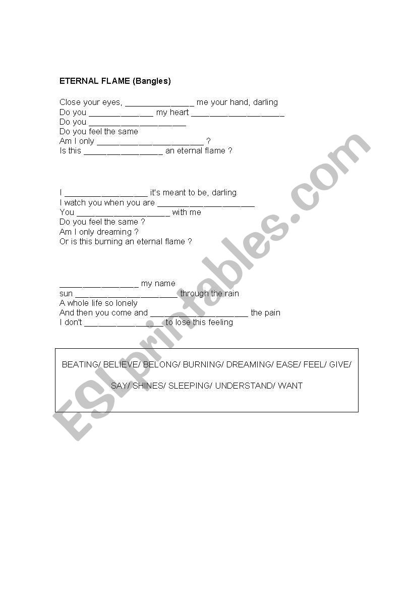 eternal flame worksheet