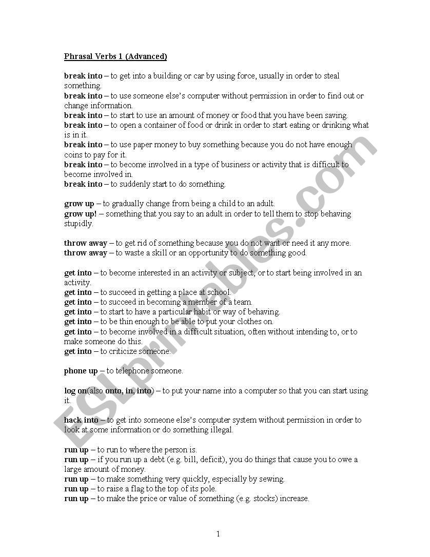 Phrasal Verbs worksheet